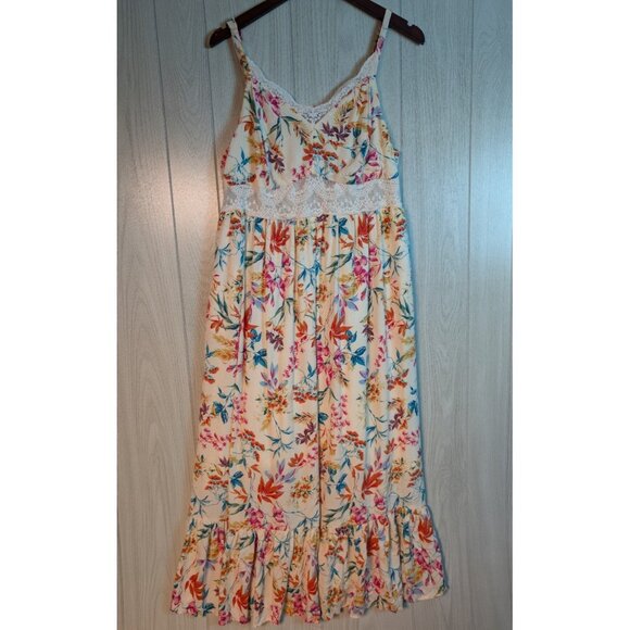 torrid Dresses & Skirts - Torrid Dress Womens 1 1X Ivory Floral Lace Inset Maxi Sleeveless Pockets Boho